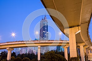 Elevated freeways in the intersection of Yan An Road and Chongging, Shanghai