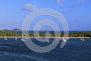 Elevated Grenadines view across Mayreau to the Tobago Cays