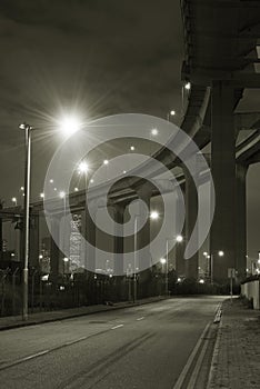 elevated highway or bridge at night
