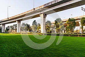Elevated interchange highway bridge in Dusseldorf
