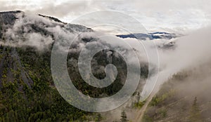 Elevated panoramic view of the breathtaking mountainous landscape in Tweedsmuir South Provincial Park