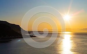 Elevated panoramic view of False Bay, Cape Town