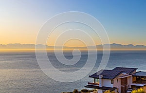 Elevated panoramic view of False Bay, Cape Town