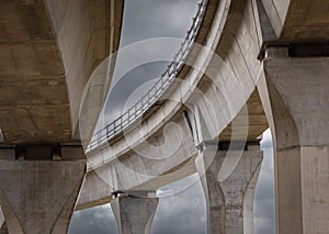 Elevated rail road of urban public transit system. Skytrain. Vancouver British Columbia, Canada