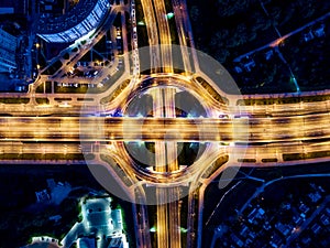 Elevated road junction and interchange overpass at night