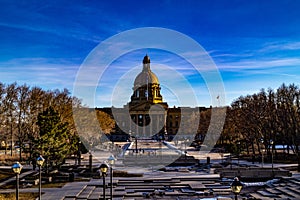 Elevated view of the Alberta Legislature Grounds, Edmonton, Alberta, Canada