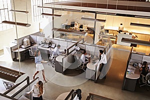 Elevated view of a busy open plan office photo