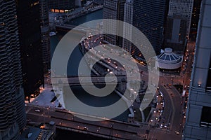 Elevated view of Chicago river and Wacker Drive. photo