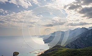 Elevated view of a dramatic mountainous coastline