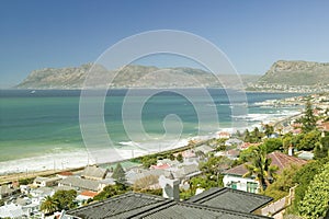 Elevated view of False Bay and Indian Ocean, overlooking St. James and Fish Hoek, outside of Cape Town, South Africa