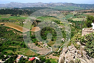 Elevated view of the gorge and surrounding countryside, Ronda, Spain.