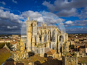 elevated view of the gothic cathedral of narbonne, france