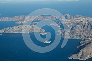 Elevated view of Greek Telendos and part of Kalymnos island Dodecanese in Aegean sea