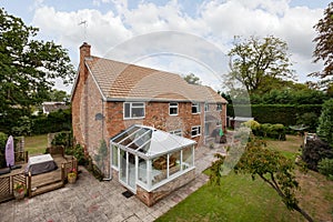 Elevated view of house and garden