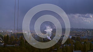 Elevated view of industrial chimneys