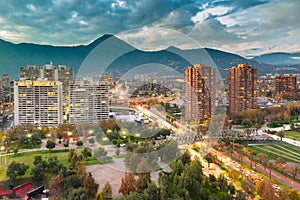 Elevated view of Las Condes district in Santiago de Chile and Manquehue Avenue