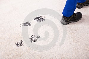 Elevated View Of Muddy Footprint On Carpet