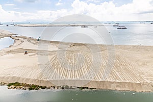 Elevated view of Penang`s Gurney Drive sea reclamation