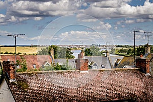 An elevated view of roof tops of a village