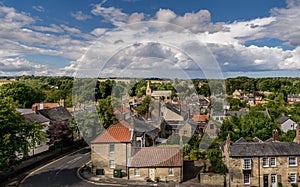 An elevated view of roof tops of a village