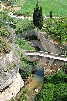 Elevated view of the San Miguel bridge and surrounding countryside, Ronda, Spain.