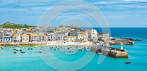 Elevated views of the popular seaside resort of St. Ives