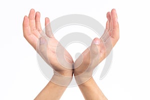 Elevates the gesture of the hand in front of white background