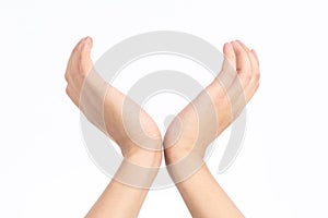 Elevates the gesture of the hand in front of white background