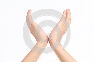Elevates the gesture of the hand in front of white background