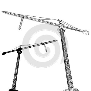 Elevating Construction Crane Vector. Construction Structure Illustration Isolated On White.