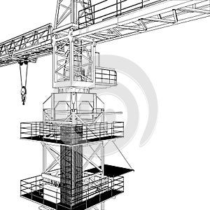Elevating Construction Crane Vector. Construction Structure Illustration Isolated On White.