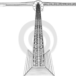 Elevating Construction Crane Vector. Construction Structure Illustration Isolated On White.