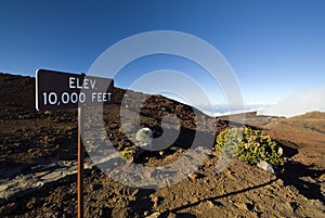 Elevation 10,000 ft sign in Haleakala National Park, Maui, Hawaii