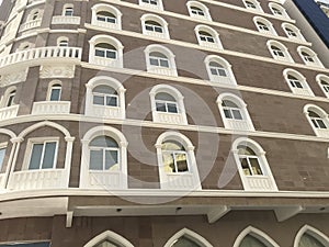 Elevation of an Hotel building with lot of Glass reinforced concrete works for elevation decoration for an hotel rooms and lodging