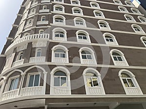 Elevation of an Hotel building with lot of Glass reinforced concrete works for elevation decoration for an hotel rooms and lodging