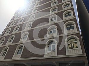 Elevation of an Hotel building with lot of Glass reinforced concrete works for elevation decoration for an hotel rooms and lodging