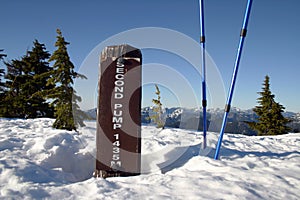 A elevation sign in snow mountain