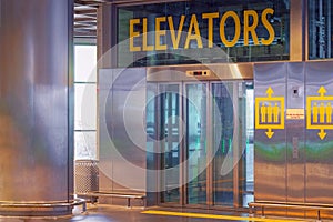 Elevator in business centre or in the airport office building