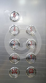 Elevator button with clear tape, easy for cleaning. Reduce the risk of infection cover-19. New normal concept