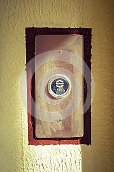 Elevator button close up view.