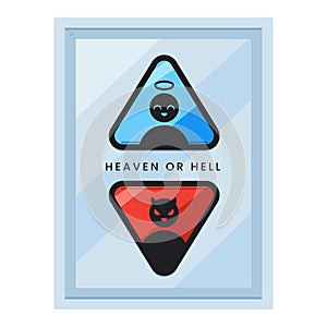 The Elevator Buttons to Heaven or Hell. Isolated Vector Illustration