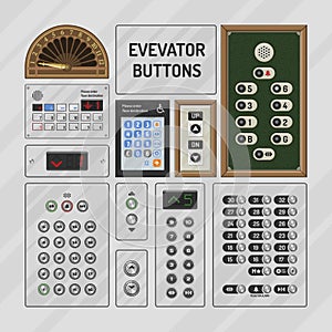 Elevator buttons vector lift metal push button on control panel numbers in business office building illustration set of