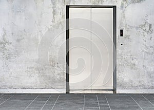 elevator with closed door with wall background