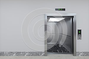 The elevator in the corridor, 3d rendering