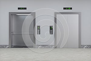 The elevator in the corridor, 3d rendering