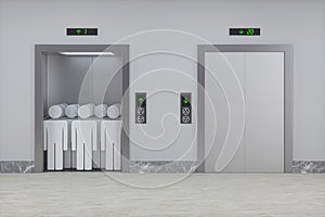 The elevator in the corridor, 3d rendering