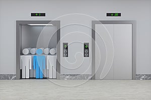 The elevator in the corridor, 3d rendering