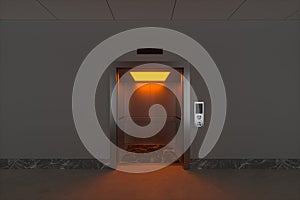 The elevator in the corridor, 3d rendering