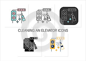 Elevator disinfecting icons set