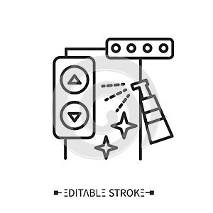 Elevator disinfecting line icon. Public places sanitizing. Isolated vector illustration.